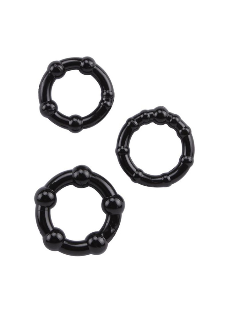 Pack 3 cockring noir avec billes - COR005BLK